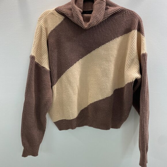 Cropped Deluc Sweater Brown & Cream Size Large - Picture 1 of 3